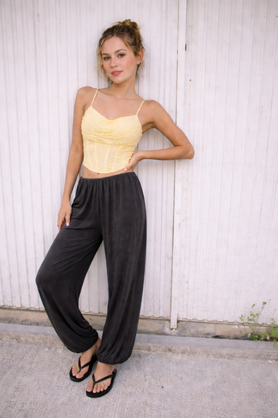 Halter top corset with lace yellow