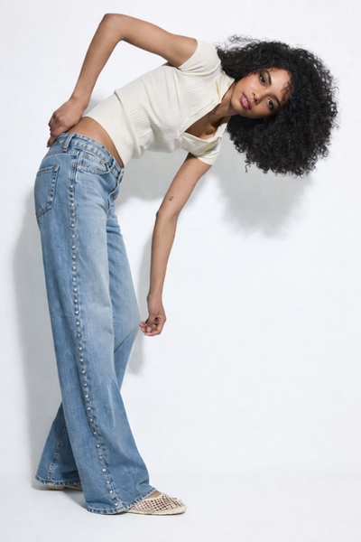 Straight jeans with studs and stars