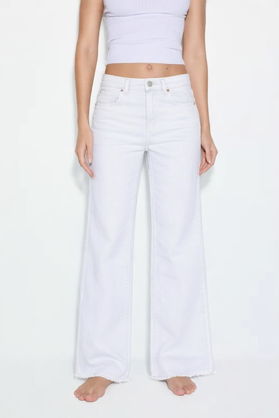 S21 straight wide leg with frayed hem white