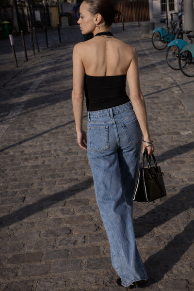 S21 Wide-leg jeans with rhinestones blue