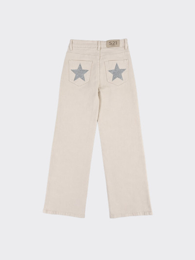 Jeans with glittery stars and stars on the back beige