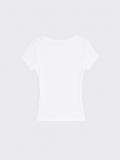 Basic fitted cropped T-shirt with round neck beige