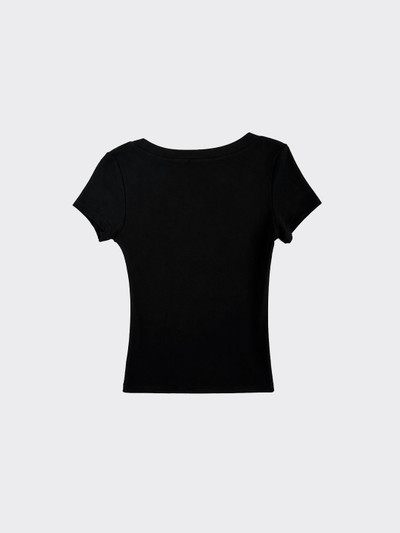 Basic fitted cropped T-shirt with round neck black