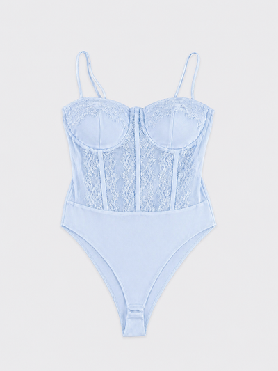 Lace strapless bodysuit light blue