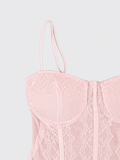 Lace strapless bodysuit pink