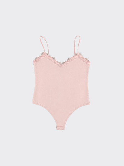 V-neck with lace strappy bodysuit pink