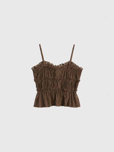 Flowy embroidered strappy top brown