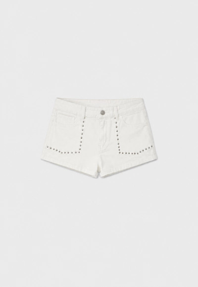 Short denim with front pockets and studs white