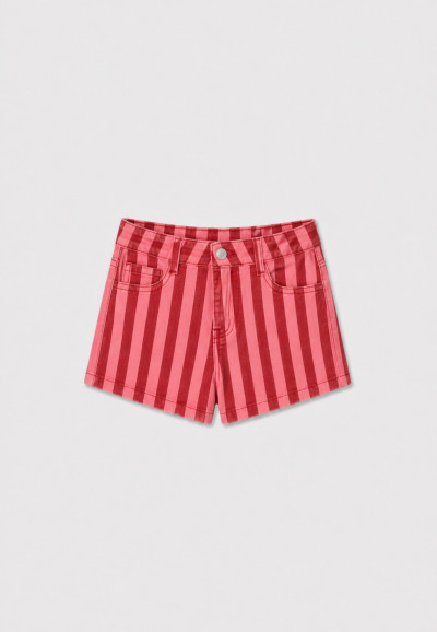 Striped print denim shorts