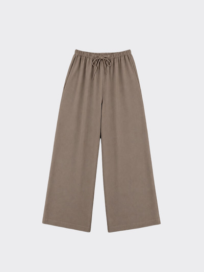 Wide-leg linen effect trousers with adjustable drawstring taupe