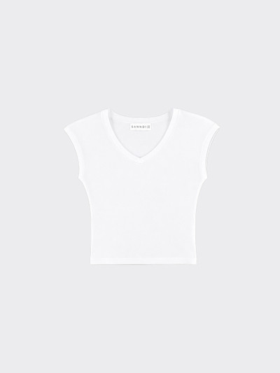Basic fitted crop t-shirt with V-neck white