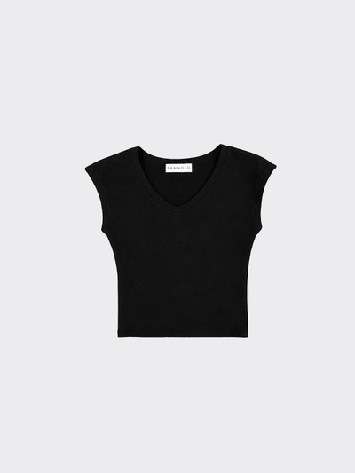 Basic fitted crop t-shirt with V-neck black