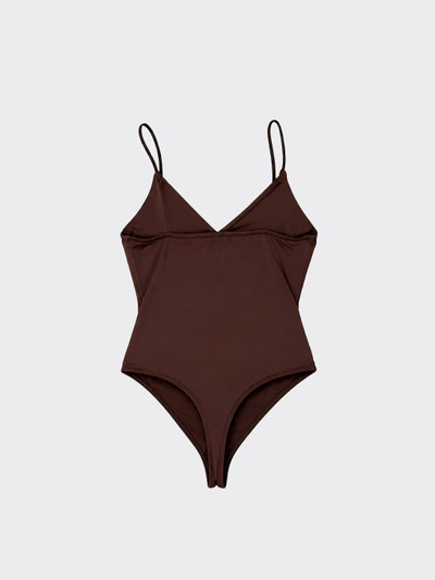 Bodysuit with straps V-neck brown