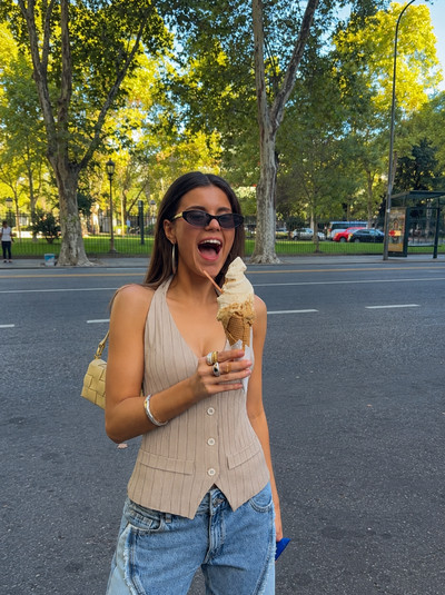 Beige striped halter vest