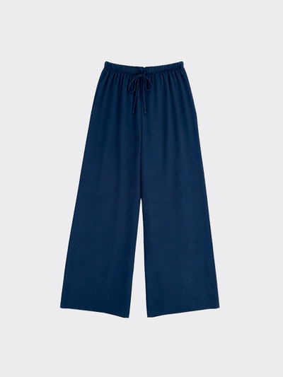 Wide-leg linen effect trousers with adjustable drawstring dark blue