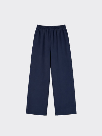 Fluid wide leg linen effect pants dark blue