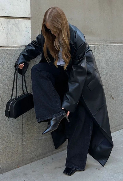 LONG TRENCH COAT WITH LEATHER EFFECT