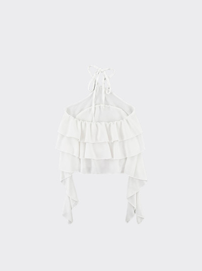 Halter top with ruffles in the front and on the side