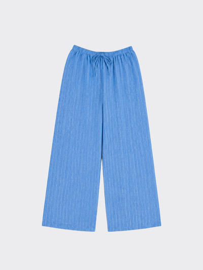 Linen-effect trousers with glitter stripes dark blue