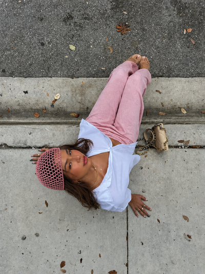 Wide leg linen pants with elastic at back pink