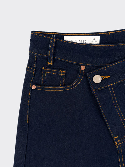 Asymmetric Denim Mini Skirt Dark Blue