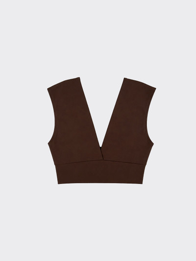 V-neck top with pleats brown
