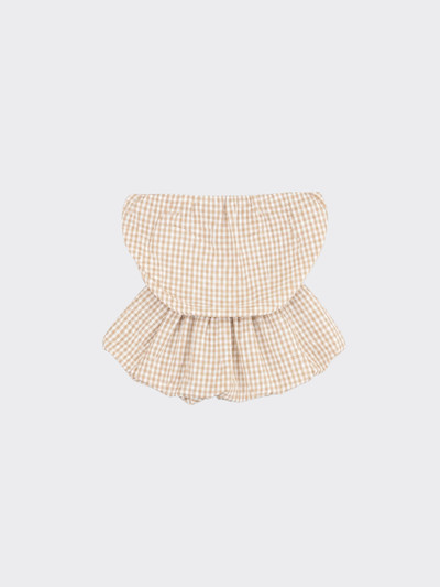 Gingham Bandeau top with ruching beige