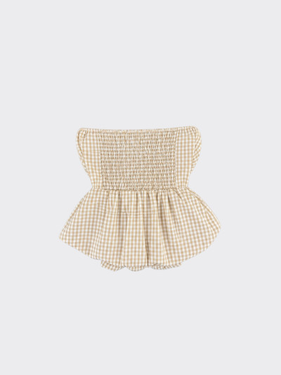 Gingham Bandeau top with ruching beige