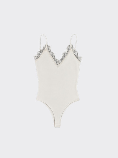 V-neck with lace strappy bodysuit beige