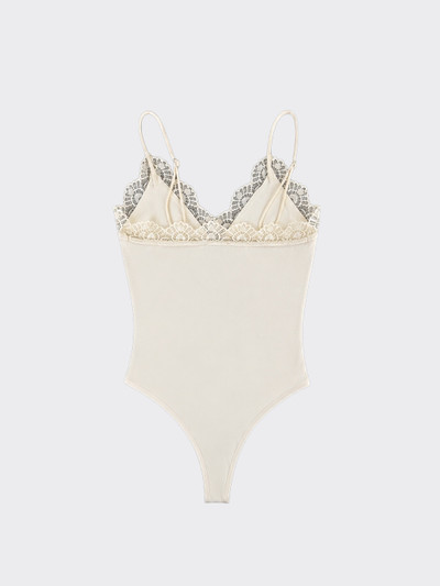V-neck with lace strappy bodysuit beige