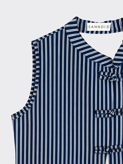 Striped qipao shirt with buttons blue