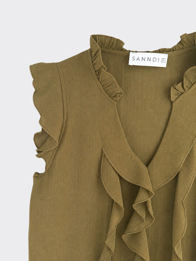 Sheer blouse with ruffles olive green