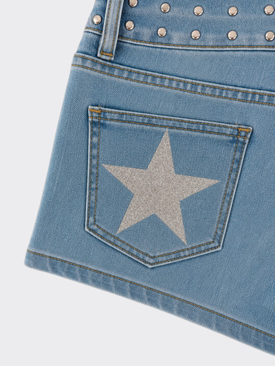 Low-rise micro shorts with studs and silver stars blue