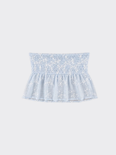 Blue embroidered bandeau tie top