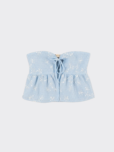 Blue embroidered bandeau tie top