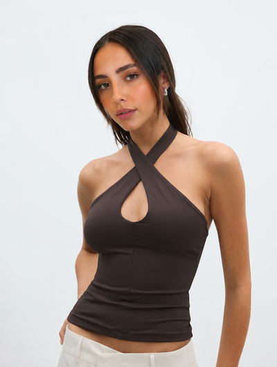 Crisscross halter top brown