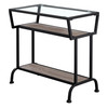 12" x 24" x 22" Dark Taupe/Black/Clear, Metal, Mdf, Tempered Glass - Accent Table