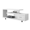 15.75" x 60" x 24" White, Silver, Particle Board, Hollow-Core, Metal - TV Stand with a Drawer