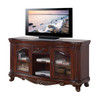 20" X 65" X 34" Brown Cherry Wood Glass TV Stand