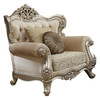 39" X 50" X 49" Fabric Champagne Upholstery Wood Leg/Trim Chair w/2 Pillows