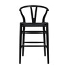 20.08" X 20.87" X 38.19" Black Solid Beech Wood Counter Stool with Black Rush Seat