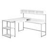 59" x 59" x 47'.25" White, Silver, Metal - Corner Computer Desk