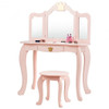 Kids Makeup Dressing Table with Tri-folding Mirror and Stool-Pink