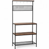 4-Tier Kitchen Rack Stand with Hooks & Mesh Panel