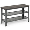 3-Tier Shoe Rack Industrial Shoe Bench with Storage Shelves-Black