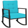 Patio Rattan Rocker Outdoor Glider Rocking Chair Cushion Lawn-Turquoise