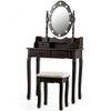 Makeup Vanity Dressing Table Set with Dimmable Bulbs Cushioned Stool-Coffee