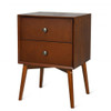 Nightstand Mid-Century End Side Table with 2 Drawers and Rubber Wood Legs