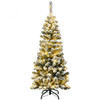 4.5 ft Pre-Lit Snow Flocked Artificial Pencil Christmas Pine Tree with 150 LED Light