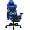 PU Leather Gaming Chair with USB Massage Lumbar Pillow and Footrest -Blue